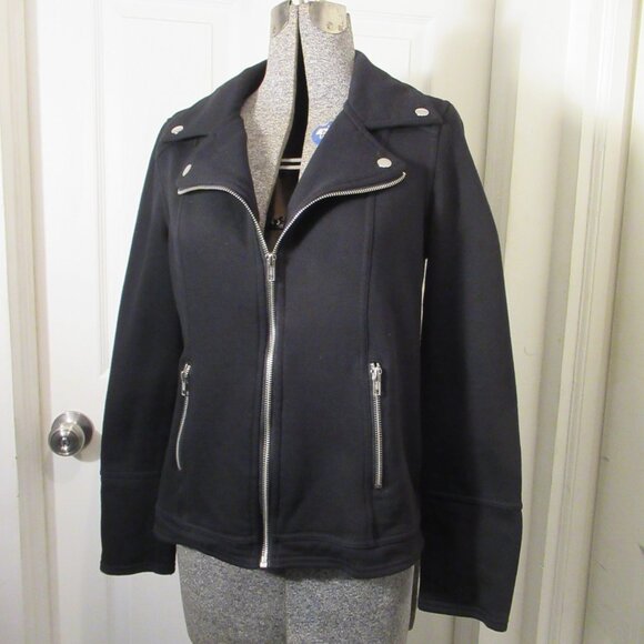Style & Co Knit Motorcycle Moto Jacket Black, Long Sleeve Zippers Soft, Small - Picture 4 of 15